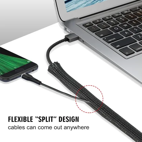 Miniatura 3 de Malla protectora de cable de 10 pies y 1/2 pulgada, funda dividida para cable de alimentación, USB, audio, cable para TV y computadora, protector