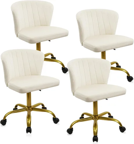 Miniatura 11 de CLATINA Silla de escritorio de oficina en casa, sillas de tocador de terciopelo, base dorada, ergonómica, pequeña, bonita, altura ajustable