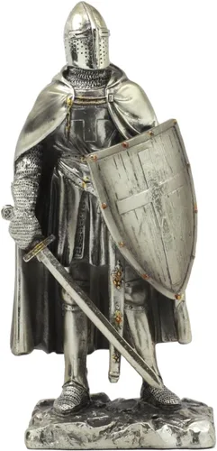 Ebros - Caballero cruzado con capa del Sacro Imperio Romano Romano con espada y escudo de 7 pulgadas de alto, traje de armadura espadachín de pie en