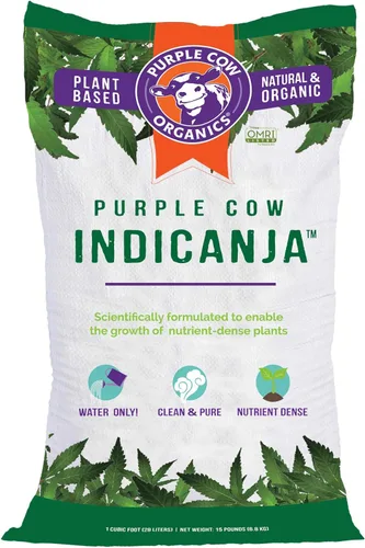 Purple Cow Organics IndiCanja 1 pie cúbico Bolsa, Tierra de Vida Orgánica, Suelo Super Orgánico Limpio y Natural a Base de Plantas con Solo Agua