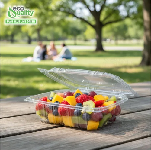 Miniatura 7 de EcoQuality Recipiente de plástico transparente con tapa con bisagras, 8 x 8 x 2 pulgadas, recipiente para llevar con un solo compartimento