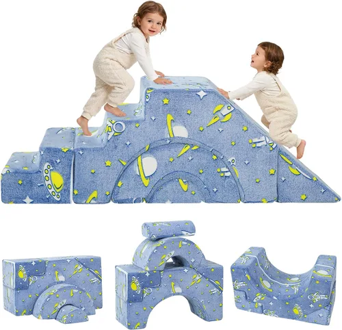 Miniatura 14 de MeMoreCool - Sofá modular para niños, sofá de espuma con diseño de tobogán y escalera, sofá convertible para niños para sala de juegos, mueble
