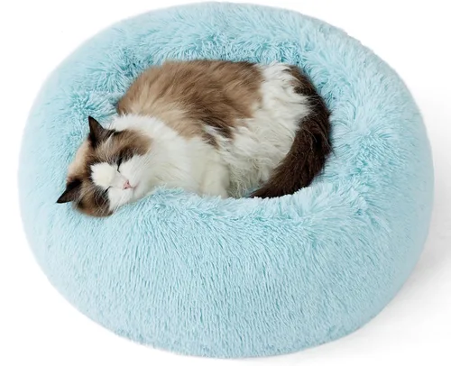 Miniatura 75 de Bedsure - Cama relajante para perro mediano, lavable, tipo dona, cama para gato, antideslizante, redonda, afelpada, mullida, de piel sintética