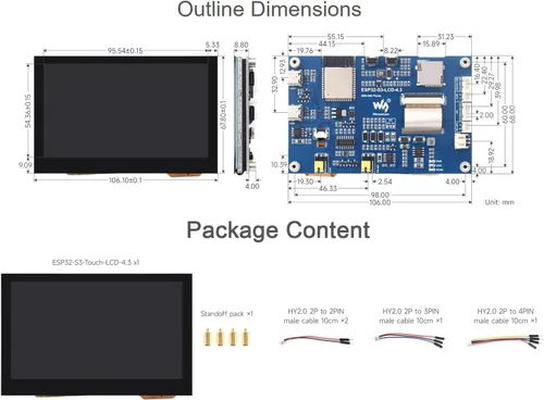 Miniatura 6 de waveshare Pantalla táctil capacitiva de 4.3 pulgadas basada en placa de desarrollo de microcontrolador ESP32-S3 con WiFi de 2.4 GHz y soporte BLE 5