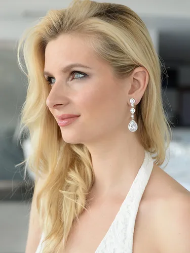 Miniatura 3 de Mariell - Aretes colgantes de plata, oro u oro rosa con clip para mujer, novia, boda