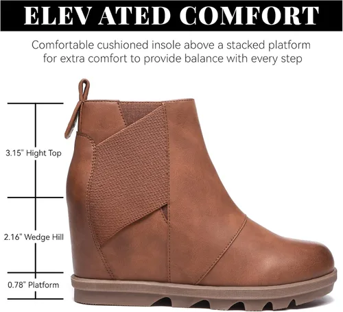 Miniatura 2 de Athlefit Botas de cuña para mujer cómodas botas de cuña al tobillo