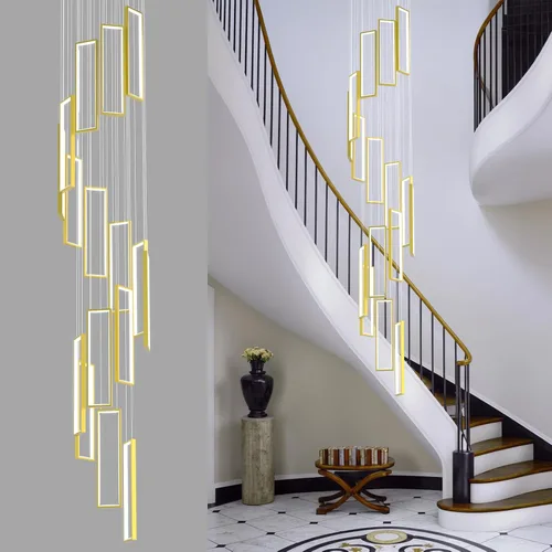 Miniatura 11 de Lámpara Colgante Moderna de Altura Ajustable Luminaria Negra 252W LED Luces Colgantes 12 Anillos Candelabro Rectangular Escalera Candelabro Grande