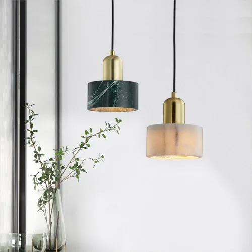 Miniatura 3 de Nordic Retro Single Head Chandelier Modern Brass Pendant Lamp with Natural Marble Shade Minimalist Hanging Light for Bedroom Bedside Dining Room