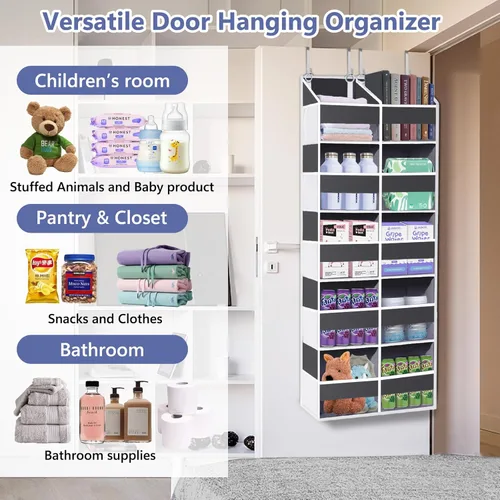 Miniatura 7 de UVIAHOMI Organizador resistente sobre la puerta de 57 x 20 x 7 pulgadas, 10 bolsillos delanteros grandes y 10 bolsillos laterales, capacidad de Gris