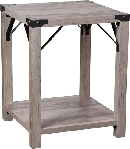 Flash Furniture Wyatt - Mesa auxiliar moderna de 2 niveles, marco de madera de ingeniería gris lavado, soportes laterales entrecruzados de metal