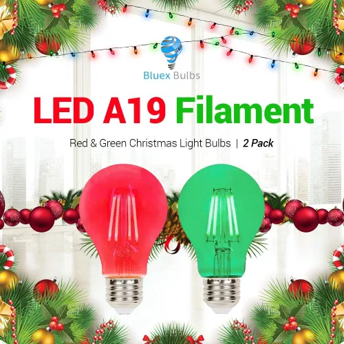 Miniatura 8 de Paquete de 2 bombillas LED de filamento rojo y verde – A19 E26 8 W, equivalente a 60 W, bombilla LED vintage roja y verde para iluminación