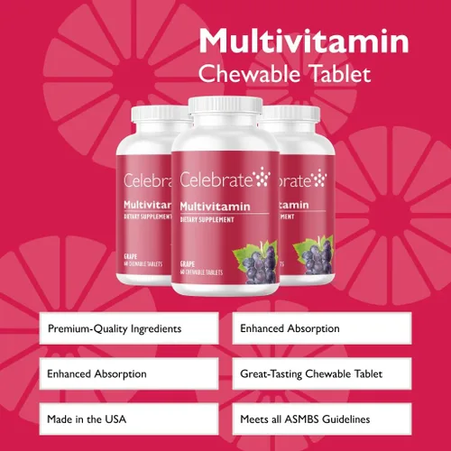 Miniatura 2 de Celebrate Vitamins Bariatric Multivitamínico masticable, sin hierro, suplemento de gastrectomía postgástrica y gastrectomía en manga para hombres