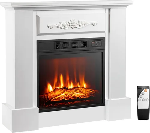 SIMOE Chimenea eléctrica de 32 pulgadas, chimenea eléctrica independiente para interiores con control remoto, llama realista, termostato y Blanco
