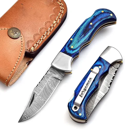Miniatura 7 de FM807 Cuchillo de bolsillo, cuchillo plegable con clip de Damasco hecho a mano personalizado para hombres, genial para camping, caza, pesca y Negro