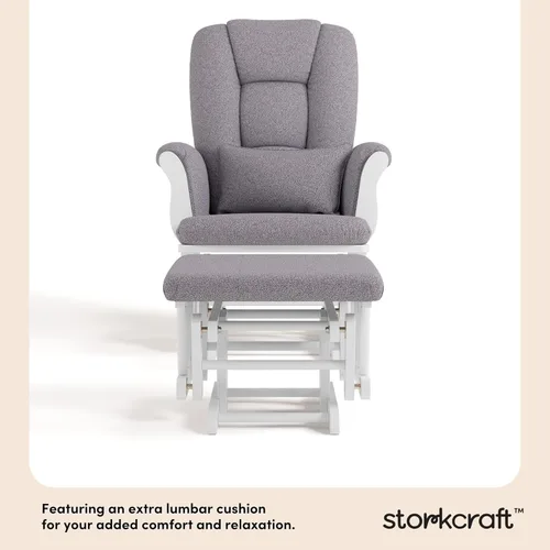 Miniatura 5 de Storkcraft Tuscany - Mecedora y otomana personalizada con almohada lumbar gratis (remolino blanco y gris pizarra) – Silla mecedora cómoda tapizada