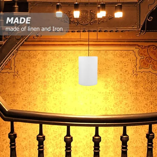 Miniatura 7 de Pantalla decorativa redonda para bombillas de lino y material, estructura simple para dormitorios y salas de estar, cubierta de lámpara de fácil