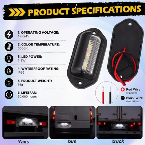Miniatura 3 de Mudder Paquete de 8 luces LED de matrícula de 12 V, 6 LED, impermeables, luces traseras para camión, SUV, remolque, RV, camiones y barcos