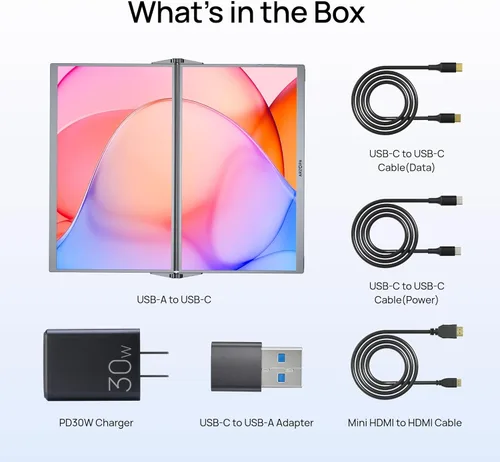 Miniatura 8 de ARZOPA Monitor portátil dual de 15.6 pulgadas para laptop, plegable, apilable, FHD 1080P, extensor IPS 100% sRGB, conectividad USB C y HDMI, soporte