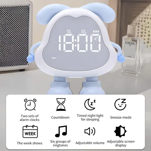 Miniatura 4 de DORA - Reloj despertador para perros para dormitorios de niños y niñas, bonito reloj despertador LED con pantalla digital, entrenador de sueño