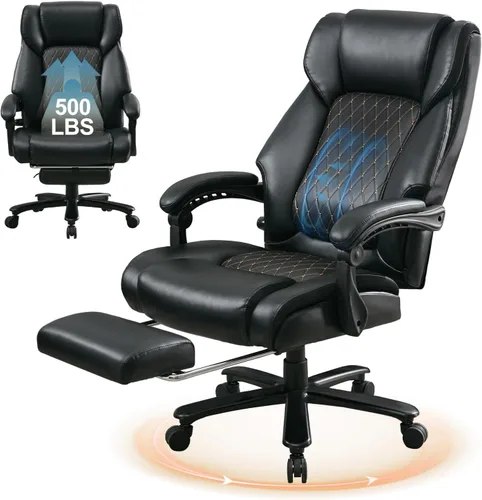 Silla de oficina reclinable con reposapiés retráctil y soporte lumbar ajustable, capacidad de 500 libras para usuarios grandes y altos, silla de