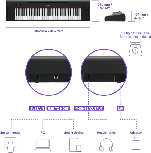 Miniatura 9 de Yamaha Piaggero NP15WH - Piano digital ultraportátil de 61 teclas, teclas sensibles al tacto, metrónomo, función de grabación, blanco