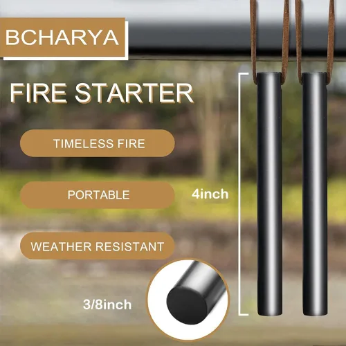 Miniatura 2 de BCHARYA Fire Starter Survival Tool, Ferro Rod Kit with Leather Neck Lanyard and Multi-Tool Striker, Flint and Steel Survival Igniter with Tinder