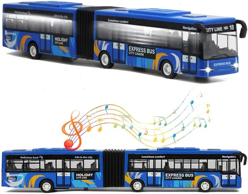 Crelloci Autobús urbano de juguete para niños, vehículos de aleación fundida, autobús eléctrico articulado Metro con sonidos y luces, modelos de
