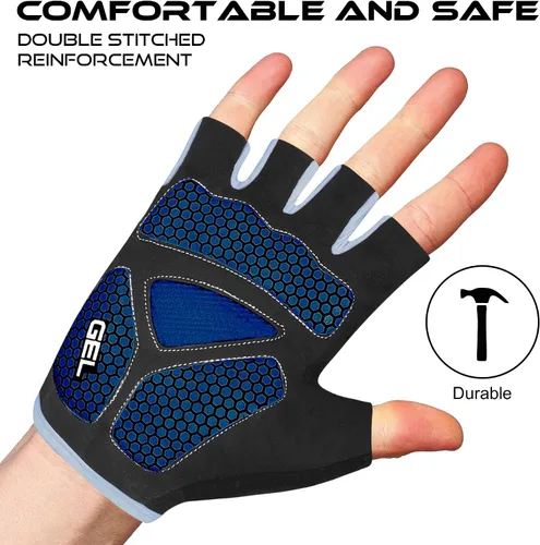 Miniatura 7 de BEAST RAGE Guantes de ciclismo de medio dedo para hombres y mujeres, guantes acolchados de gel, antideslizantes, absorben los golpes, levantamiento