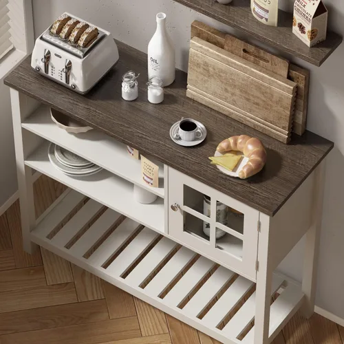 Miniatura 5 de ChooChoo Gabinete de bar de café de granja, gabinete de buffet con almacenamiento, aparador buffet con puerta de cristal, mesa consola para cocina