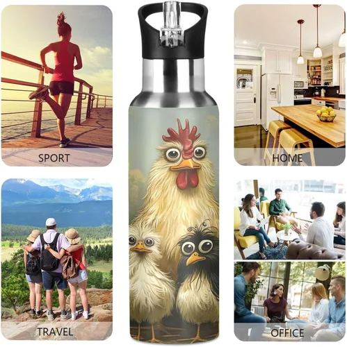 Miniatura 5 de Insulated Water Bottle 32 Oz, Leakproof Water Bottles for Gym Outdoor Travel School, Cute Funny Chickens
