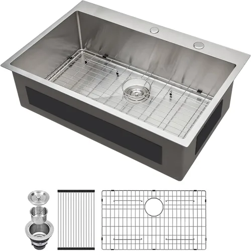 Miniatura 19 de Lordear - Fregadero de barra – Fregadero de barra dorado de 13 x 15 pulgadas con grifo dispensador de jabón, estación de trabajo, calibre 16 T304