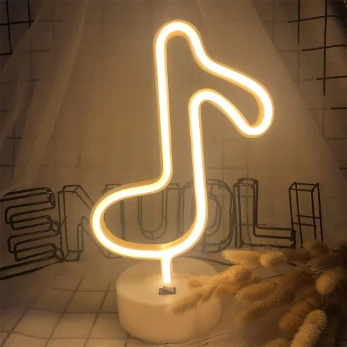 Miniatura 3 de Cartel de neón LED para interior, luz nocturna con base de soporte, funciona con batería/USB, luz decorativa de neón notas musicales