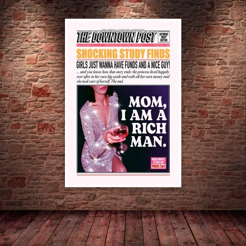 Miniatura 2 de Lienzo decorativo moderno con texto en inglés "Mom I Am A Rich Man", póster divertido del centro de la ciudad, decoración de habitación indie, arte