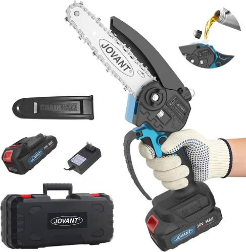 Miniatura 7 de Mini motosierra inalámbrica de 6 pulgadas, potente sierra de poda eléctrica de mano de 880 W con bloqueo de seguridad, 2 baterías, cortador de ramas
