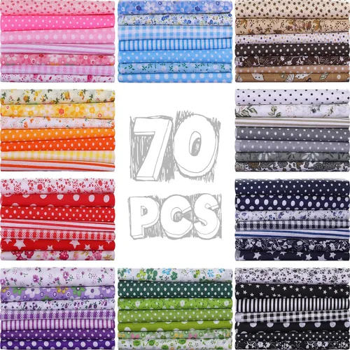 Macarrie 70 piezas de algodón grueso acolchado de 20 x 20 pulgadas, paquetes de tela con estampado floral, suministros de costura, cuadros de tela