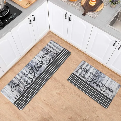 Miniatura 2 de Asrug Tapetes de cocina estilo granja para piso, alfombras de cocina a cuadros blancos y negros, antifatiga, impermeable, resistente a las manchas
