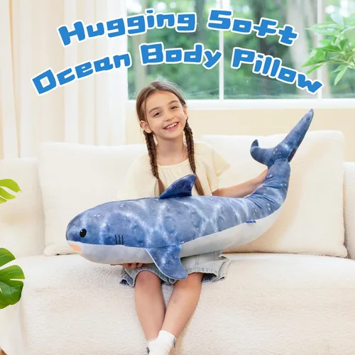 Miniatura 4 de Tezituor Tiburón ballena gigante de 4 pies de peluche, peluche de tiburón en forma de S para niños y niñas, almohada de cuerpo de tiburón ballena