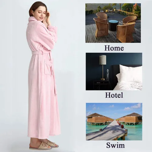 Miniatura 5 de Hellomamma Bata de baño larga para mujer, de felpa suave, de forro polar, camisón para mujer, pijama, ropa de dormir