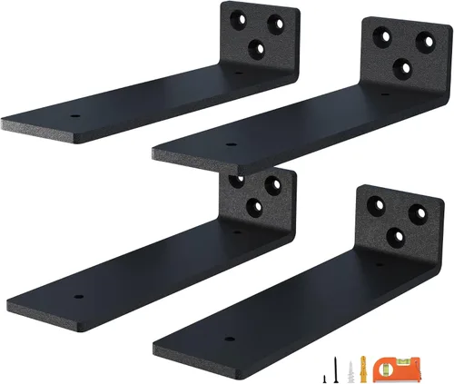 Miniatura 10 de NEODROP Paquete de 4 soportes de estante flotante de 6 pulgadas, soportes de estante ocultos de alta resistencia para estante pequeño, estante