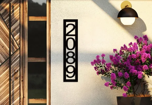Miniatura 3 de Letrero vertical moderno con número de casa, acero, negro, horizontal, estilo moderno para nuevos propietarios de viviendas