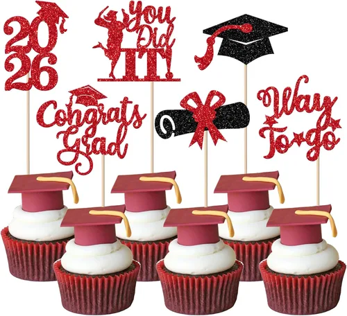 Miniatura 21 de Paquete de 24 adornos para cupcakes de clase 2025 con purpurina 2025 para diploma de graduación 2025 para cupcakes temáticos de graduación 2025