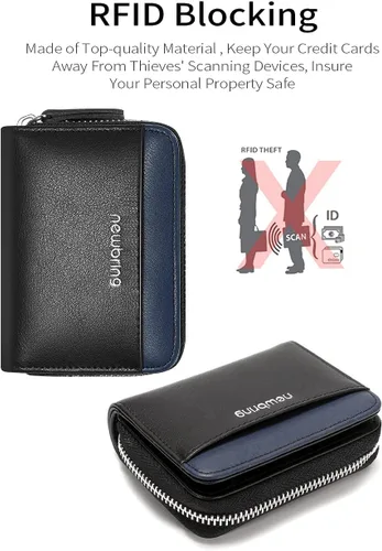 Miniatura 7 de Tarjetero RFID con cremallera tarjetero Negro 18 ranuras para tarjetas y 2 ventanas de identificación