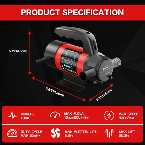 Miniatura 2 de Bomba de transferencia de combustible de 12 V, kit de bomba de transferencia diésel eléctrica de 13 GPM con manguera de boquilla para máquina