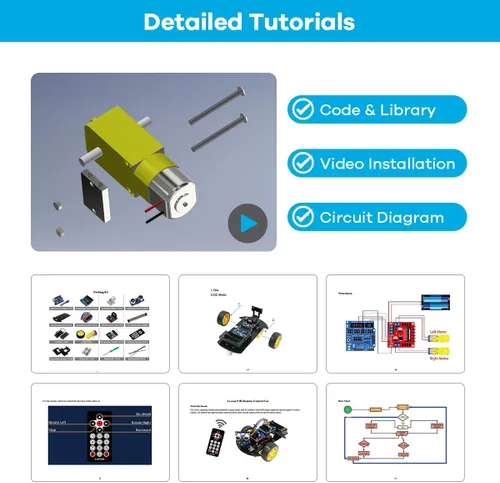 Miniatura 7 de Kit de chasis de coche robot inteligente LAFVIN 2WD con módulo ultrasónico, placa R3, compatible con control remoto y Arduino IDE, kit de bricolaje