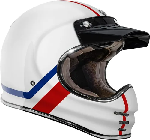 Miniatura 4 de TORC T3/Baja - Casco de motocicleta de fibra de vidrio retro clásico de cara completa con aprobación DOT y ECE Lealtad blanca brillante