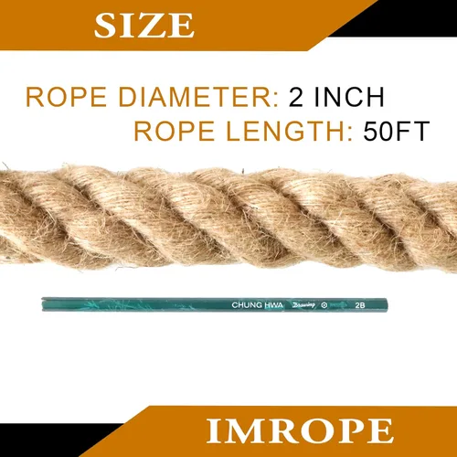 Miniatura 7 de Cuerda de yute natural de 2 pulgadas x 50 pies, IMROPE Cuerda de yute trenzada de 4 hebras para artes y manualidades, columpio, jardín, decoración