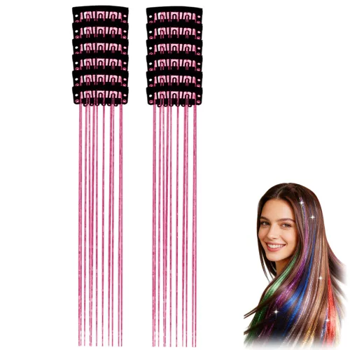 Miniatura 9 de 12 extensiones de cabello de oropel con clip, color champán, extensiones de cabello de oropel con clip, extensiones de cabello con purpurina