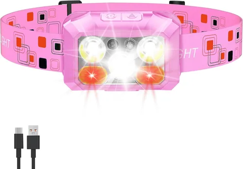 Miniatura 10 de Paquete de 2 Linternas de Cabeza LED Recargables, 800 Lúmenes, USB-C, IPX4 Impermeable, 8 Modos, Luz Roja y Blanca — Ligeras, Ajustables, Clips