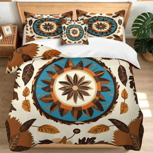 Miniatura 18 de Juego de funda de edredón bohemio de microfibra individual, juego de ropa de cama floral de retazos artesanales, estilo rústico moderno