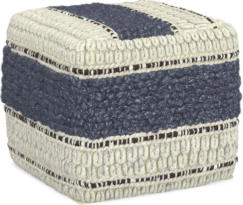 SIMPLIHOME Grady Puf cuadrado – 18 pulgadas de ancho x 14 pulgadas de alto lana y algodón tejido a mano otomano en azul y natural, reposapiés